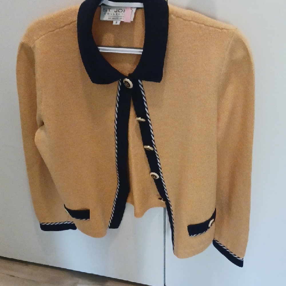 St. John Gold Knit Cardigan with Black Trim